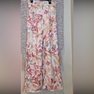Abercrombie & Fitch Floral Wide-Leg Pants in Cream, Pink & Tan